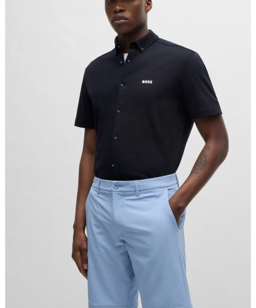 Hugo B Motion Mens Regular-Fit Shirt in Knitted Wrinkle-Resistant Cotton - Dark Blue - Size 2XL